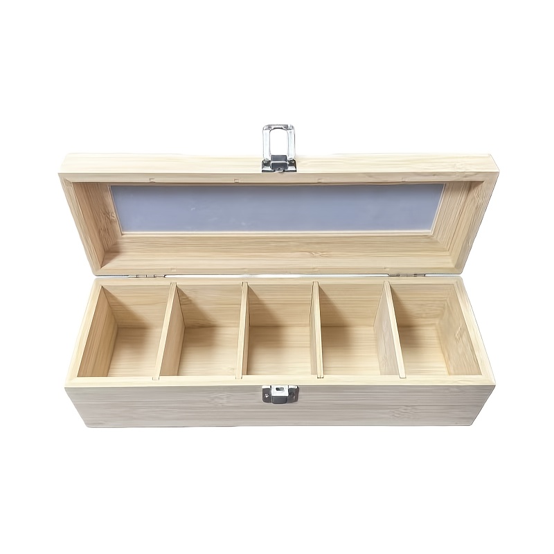 Image of Bamboo Tea Storage Box, 5 Compartments With Acrylic Window Sealed Can, Tea Bag Storage Box, Usable In , Chinese Tea Set Additions