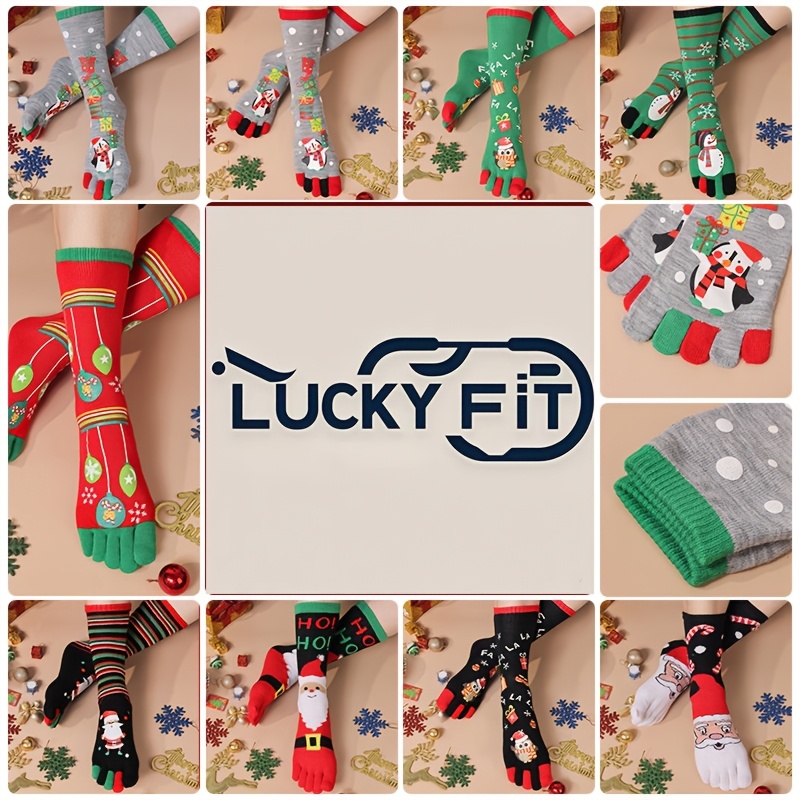 

3pcs Christmas Themed Five-toe Socks - Breathable, Moisture-wicking & High | Comfortable Cotton | Vintage Holiday Design | All