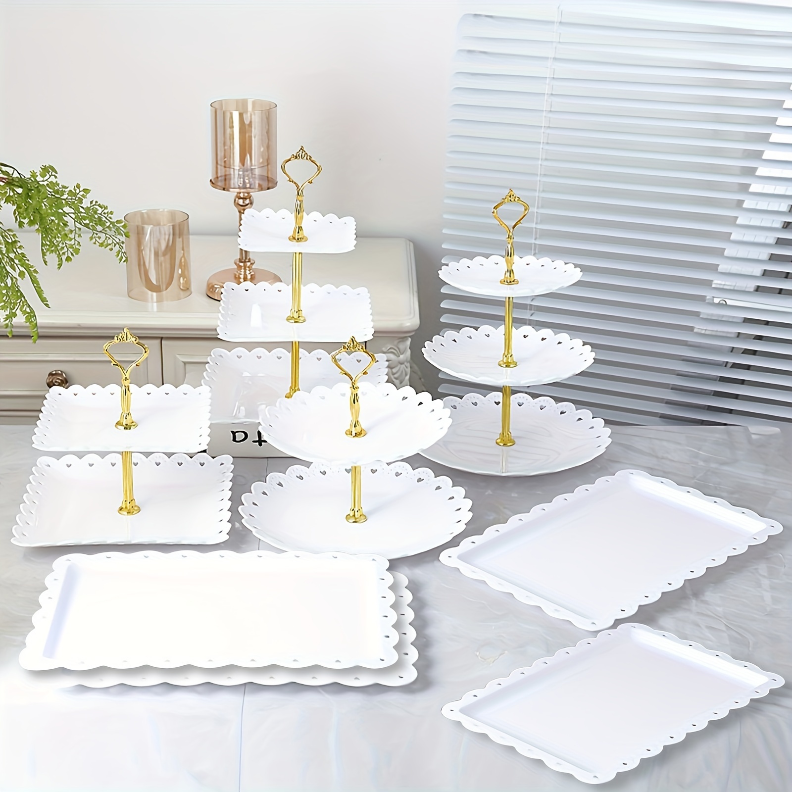 TEMU Set Of 8, Three-level Cupcake Holders, Dessert Displays, Cake Stands In White And Black, Suitable For , Weddings, Formal Receptions, And Buffet