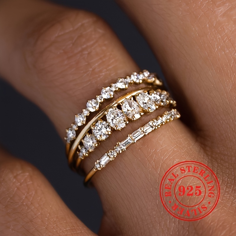 4pcs 925 Sterling Silver Inlay Zirconia Stacking Ring Set