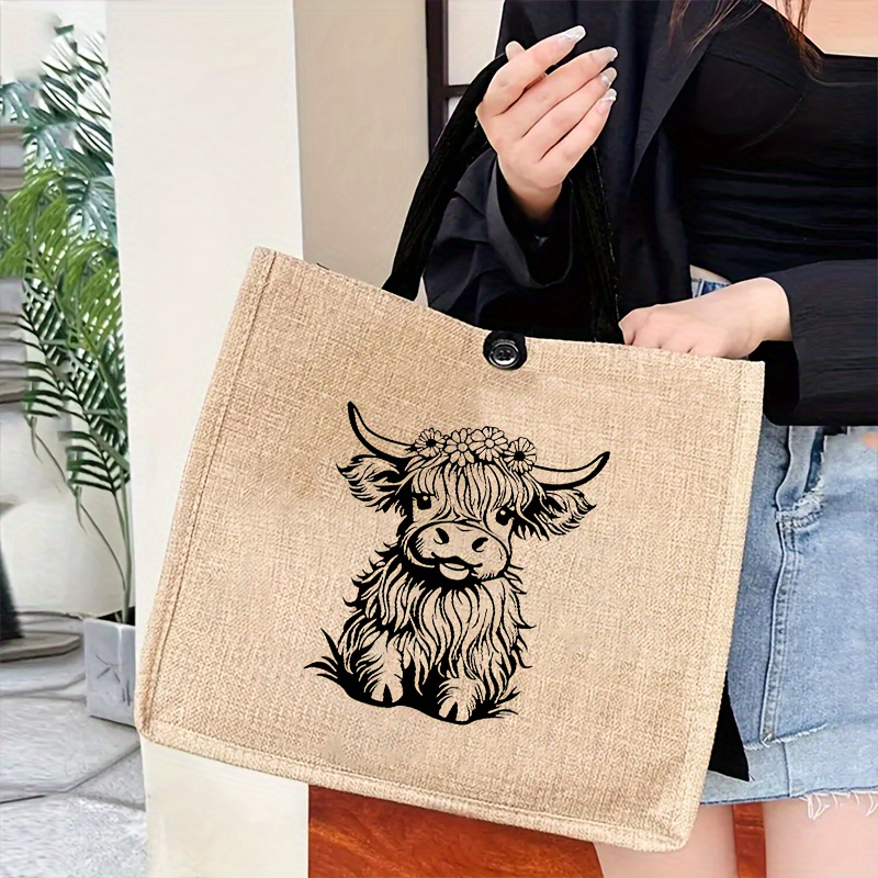 

Sac Fourre-Tout Chic Imprimé Vache avec Poche Intérieure - Tissu , Bandoulière Fixe, Fermeture à Pression - pour le Shopping &