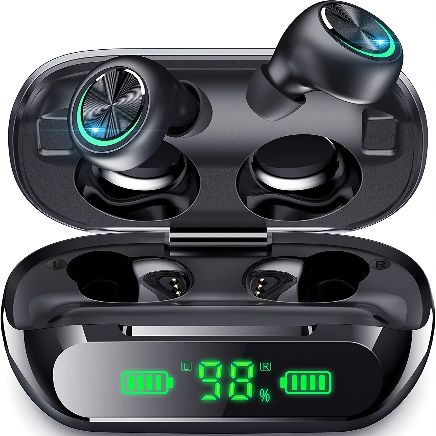 Image of Wireless Bluetooth 5.3 Earbuds With 200hrs Playtime, Led Digital Display, 1400mah Charging Case, Ipx7, Lightweight Earphones For Phones, Laptops & Sports