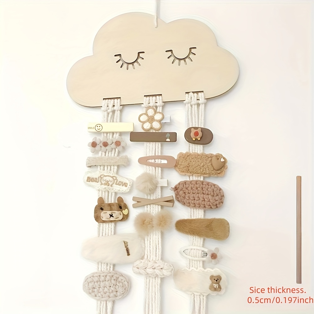 Image of Diy Nordic-style Wooden Cloud Hair Accessory Organizer With Cute And , Storing Hair Clips