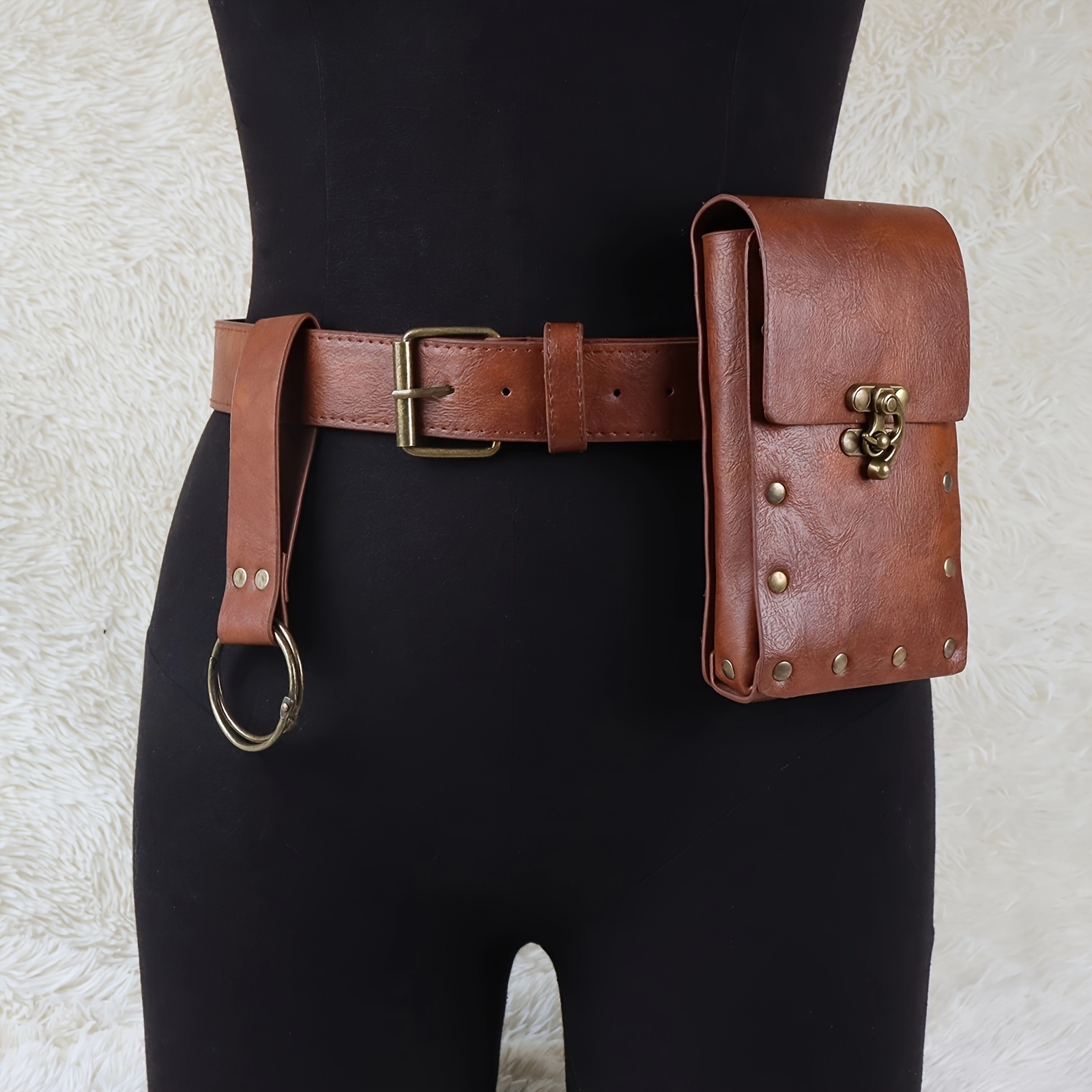 

Ensemble de 3 pièces : Ceinture médiévale marron en PU, Sac de taille vintage, Jupe adaptée pour et la , Accessoires de cosplay, Halloween scolaire