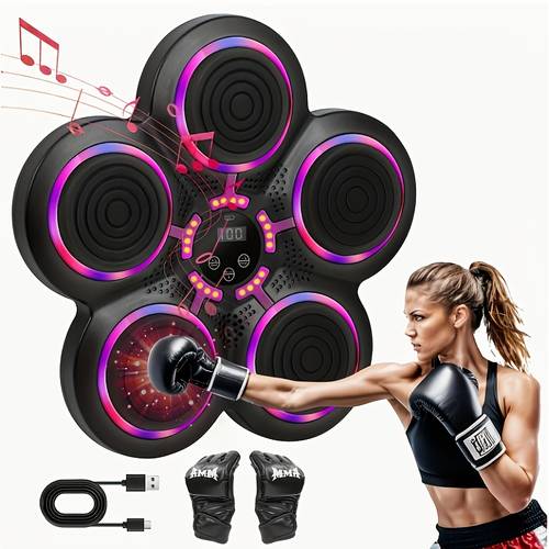 smart music boxing machine with gloves usb charging wireless function abs material agility and fitness training ideal gift home and gym exercise game machine with noise reduction and rhythm lighting effects