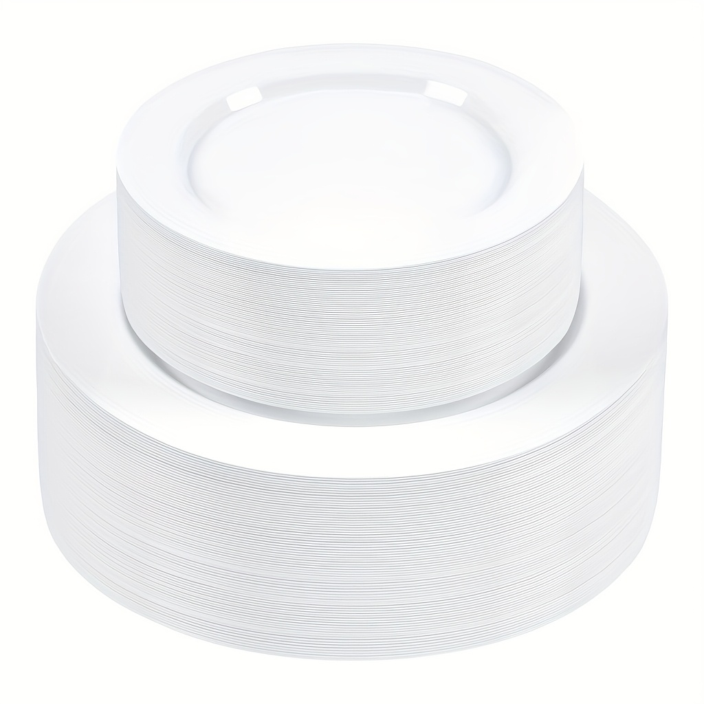 TEMU 102pcs White Plastic Plates, Suitable Plates For Parties, Vacations, And Weddings, Party Plates White Includes 51 Heavy Duty Dinner Plates 10.25
