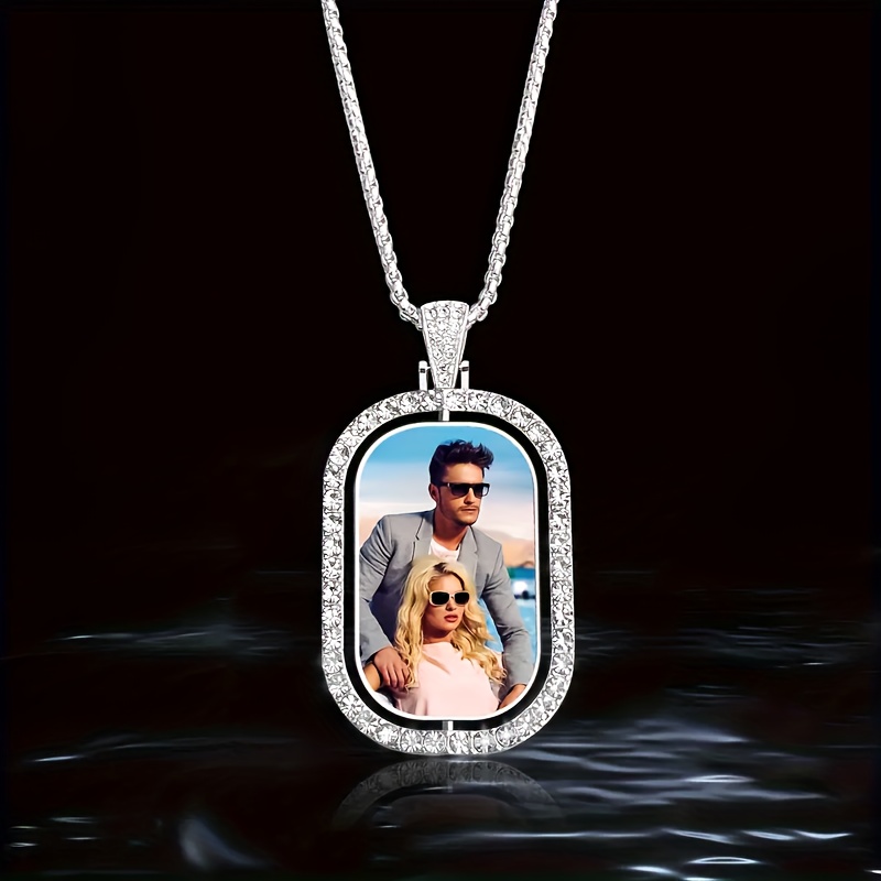 TEMU A Customized Double-sided Photo Necklace For Men That Rotates - Features A Glass-covered Pendant With Accents, Waterproof And Long-lasting - An