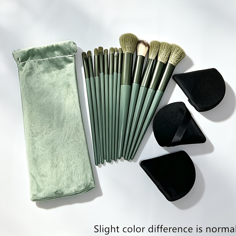 TEMU A 17pcs Makeup Tool Set, Including 13 Green Makeup Brushes + 3 Black Sponge + 1 Storage Bag. Gentle Brushes, Beauty Sponges, And , Along With