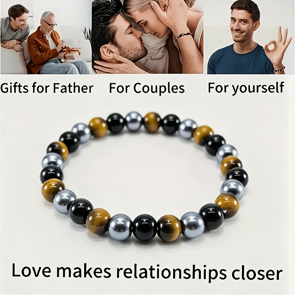 Three Types of Stones Bracelet: Tiger's Eye, Obsidian, Black Stone