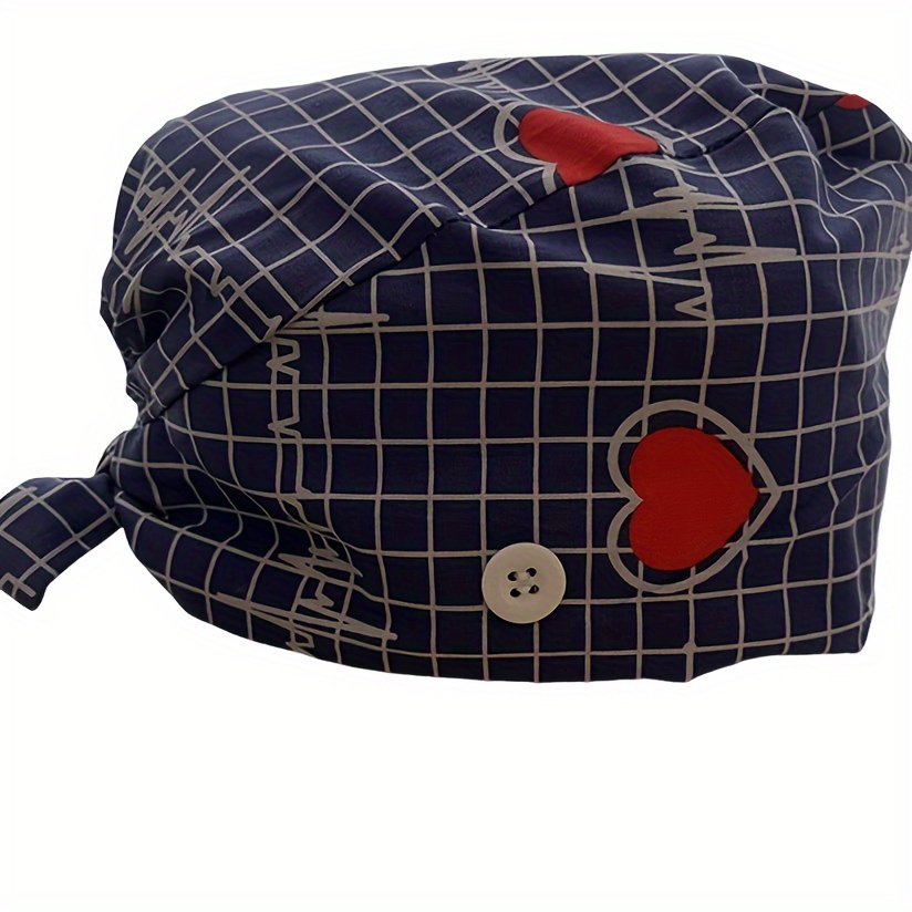 Bouffant Cap Women, Adjustable Working Hats Elastic Scrub Hats N 並行輸入品 Cotton Working Cap with Button Sweatband Adjustable Heartbeat