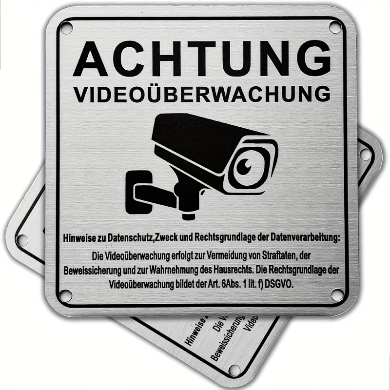 E-shop Deutsches Warnschild - Videoüberwachungshinweis, selbstklebende Aluminiumplatte mit CCTV-Kamera-Symbol & deutschem Text für Eingangsbereich,