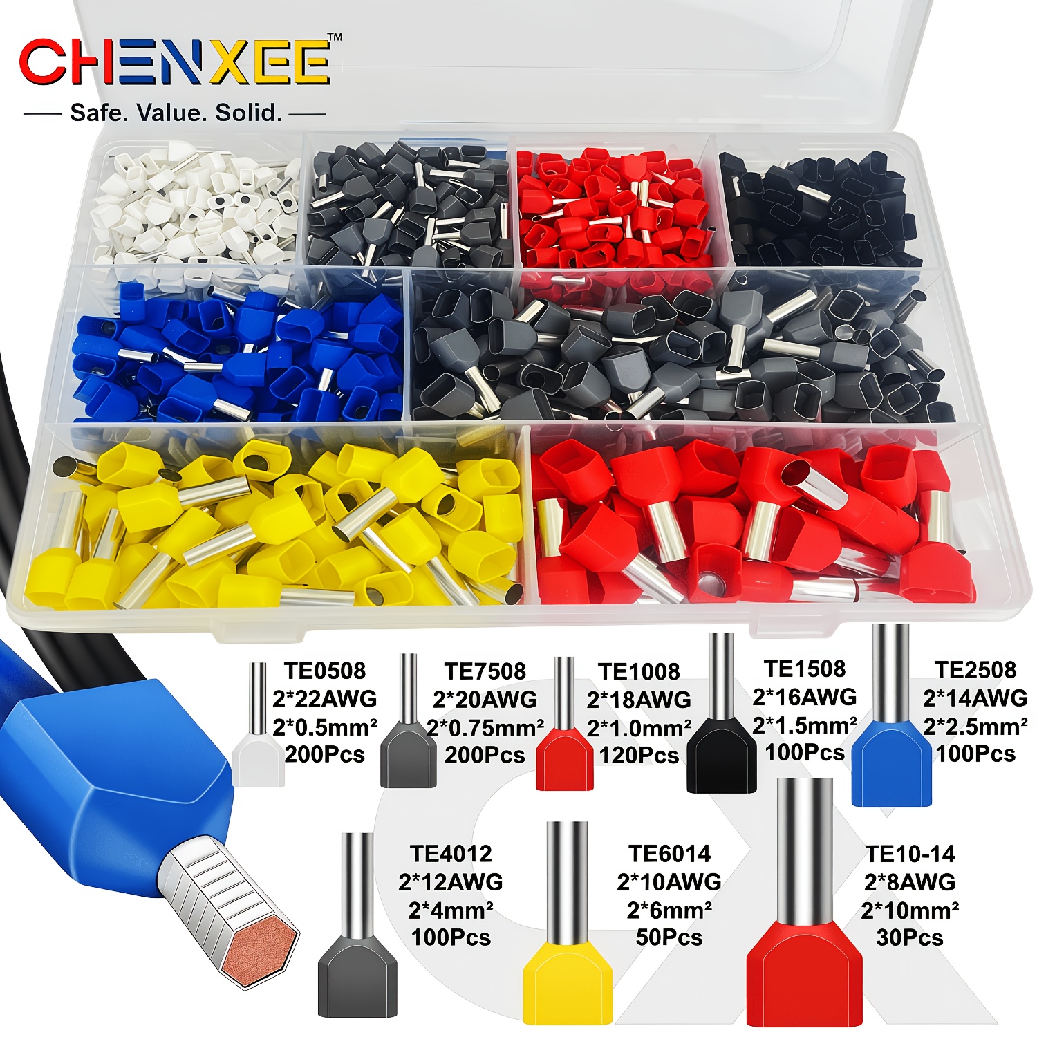 TEMU 900/800/500pcs/ Terminales de de Cable, 22-8AWG 0.5-10Mm² Conectores de Cable Fiables Eléctricos para Conectores de Cable, Terminales Tubulares