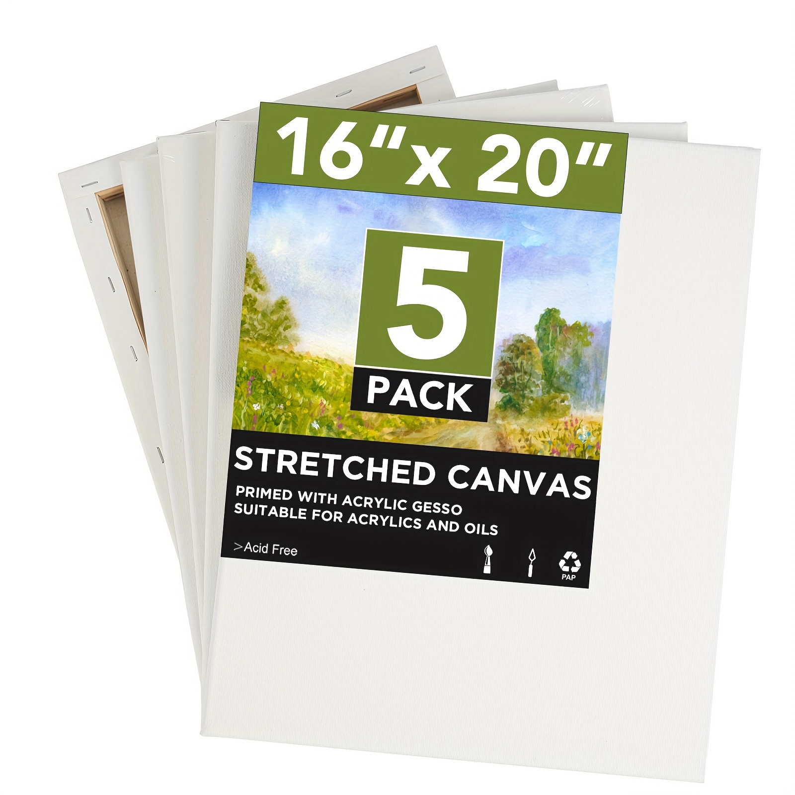 TEMU 5-pack 16x20 Inch Stretched Canvas - Artist-grade Panels For Acrylic & Oil Painting, Ideal For Studio, Classroom, Diy Art Projects & (5/8" Deep Profile)