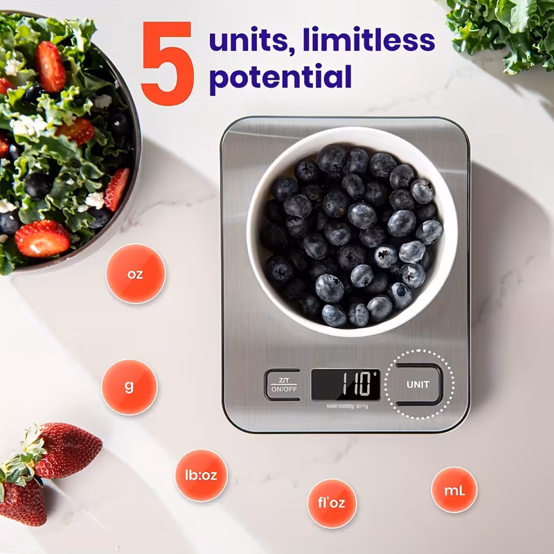 digital kitchen scale with lcd display 10 kg 22 lb capacity 1 g 6 measurement units g oz lb kg function easy to clean stainless steel platform indicator ideal for baking cooking coffee jewelry 2