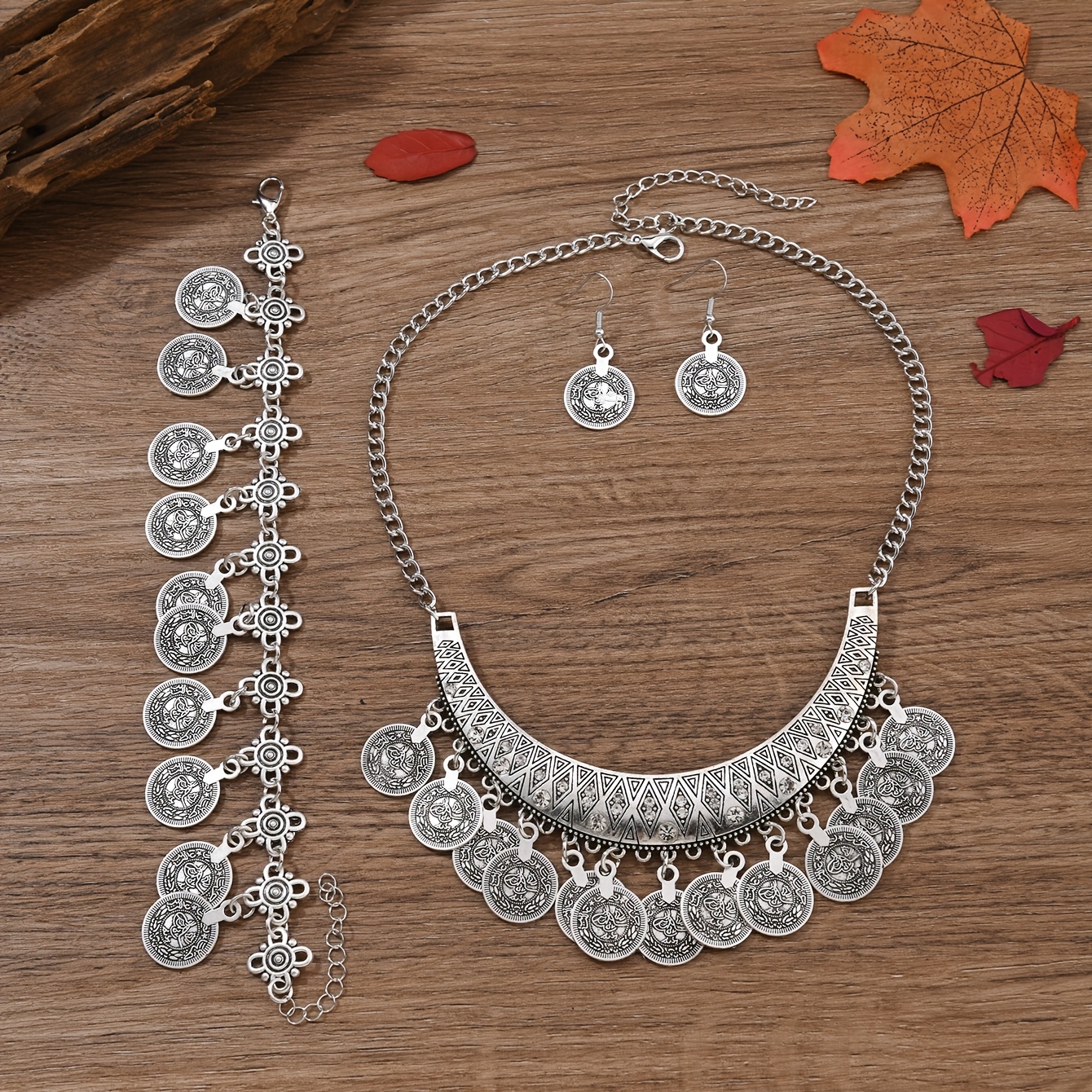 TEMU Set de accesorios para western vintage que collar, aretes y pulsera, para juegos de cartas con estilo