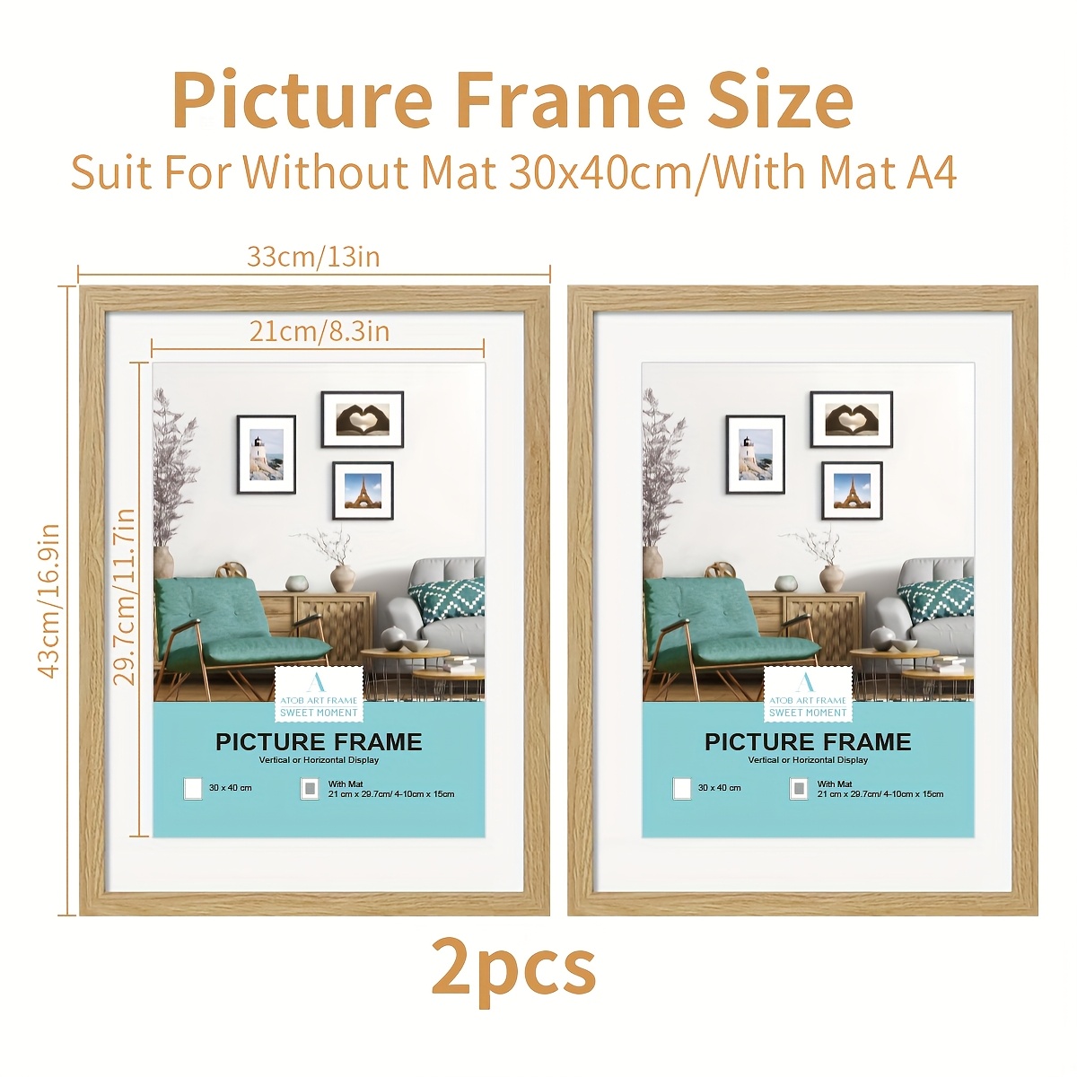 TEMU 2pcs, Wooden Photo Frames, Mat30*40cm/a3/a4 Retro Photo Frames, Photo Frames, Old Wood And Brown Retro Photo Frames, Home Wall Decoration Photo