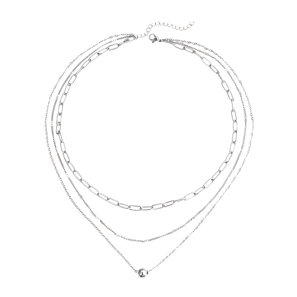TEMU Collier pour femme 1 pièce en acier inoxydable, pendentif empilé à trois couches, polyvalent et vintage, style luxe léger, collier pour femme à