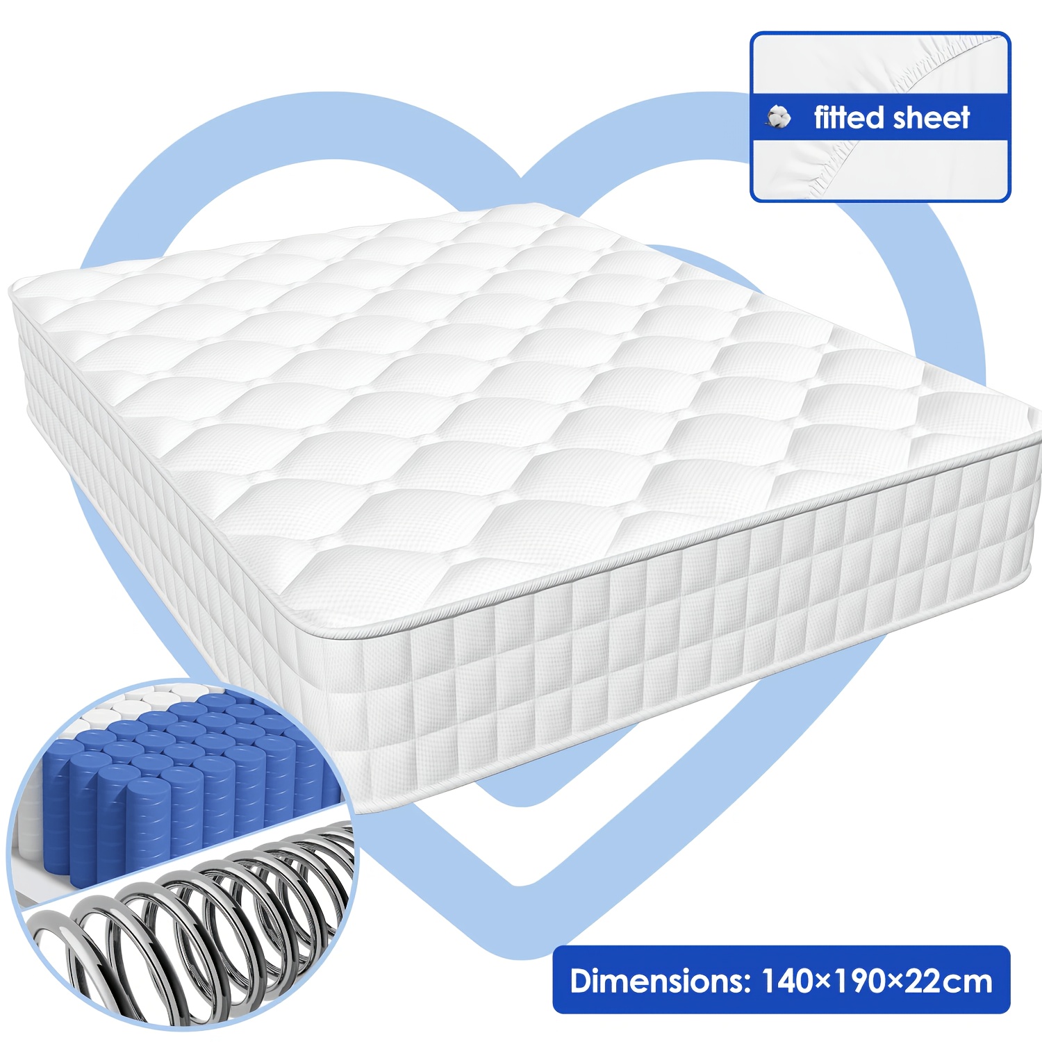 TEMU Gronfont Mattress 80x200/90x200, 100x200/120x200, 140x200/160x200/180x200 Cm, Height 22 Cm, Ergonomic 7-zone Mattress, Mattress, Mattress With
