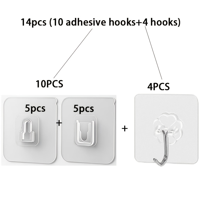 TEMU 14pcs(10 Adhesive Hooks+4hooks)male& Female Hooks, Snap Fastener Hooks, Practical Hooks- , Plastic Brackets, Suitable For Routers, Sockets,