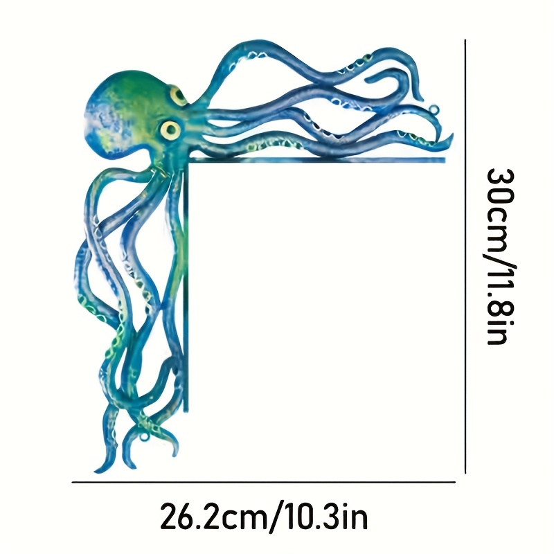 Image of 1pc Funny Octopus Metal Door Corner Wall Sculptures, Colorful Gradient Metal Octopus Ornament, Suitable For Bathroom, Kids Room, & Outdoor Garden