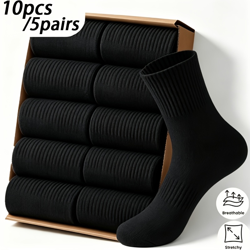 TEMU 10 pcs. (5 paires). Chaussettes de sport homme haut de gamme - Chaussettes homme printemps, été, automne, hiver, confortables, sport, noires et