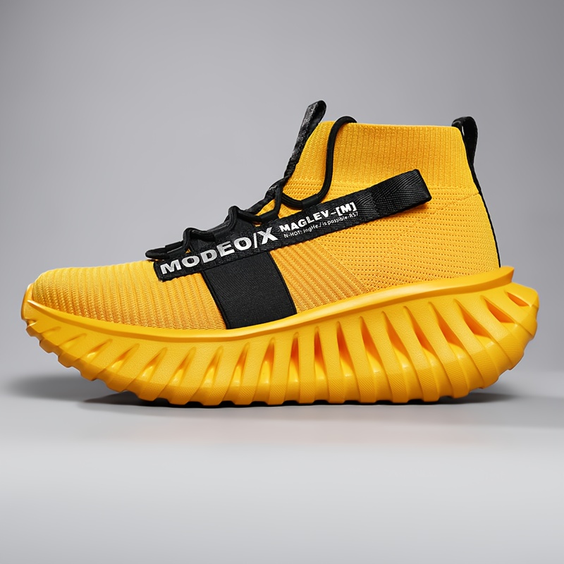 Men's Fashion Mid-Top Shoes, Men's Casual Sneakers, Breathable Mesh, Lightweight and Shock-Absorbing, Wide Elastic Band Design for a Snug Fit