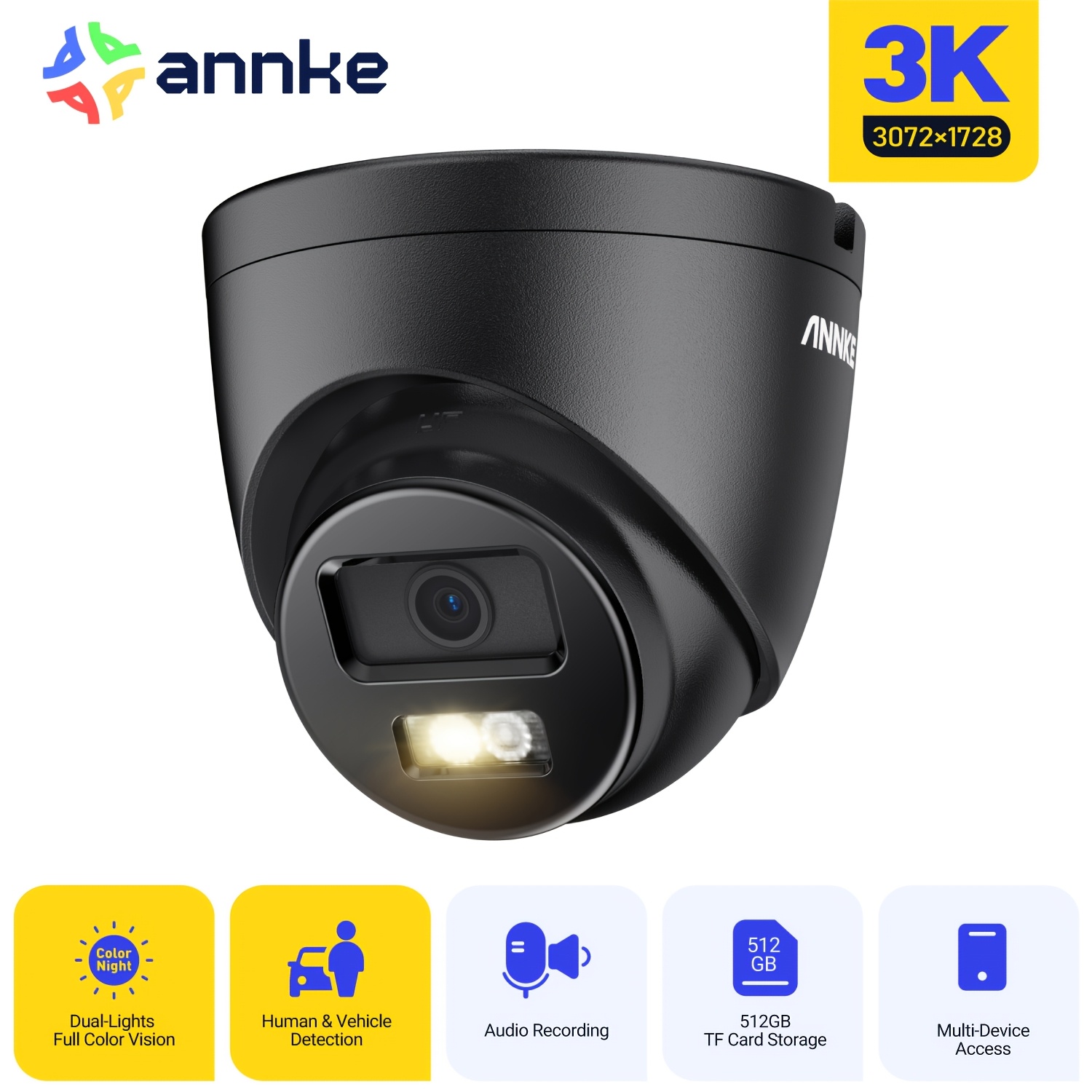 Image of Annke 3k Poe Security Camera, Human And Vehicle Detection, Color Night Vision, With Audio, H.265+, Suitable For Home, Company, Warehouse, Etc