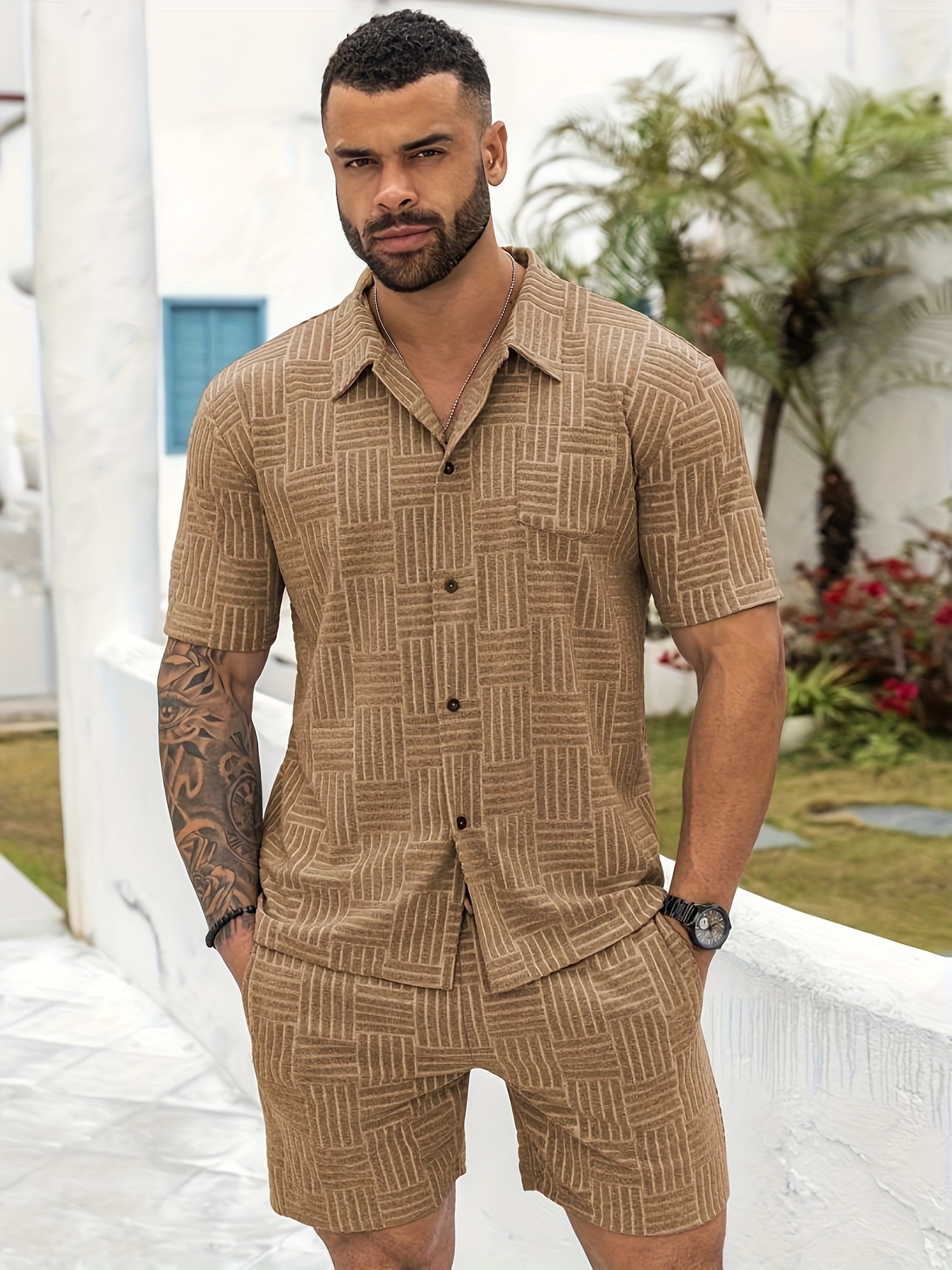 2 piece mens geometric summer outfit set mens - Temu South Africa