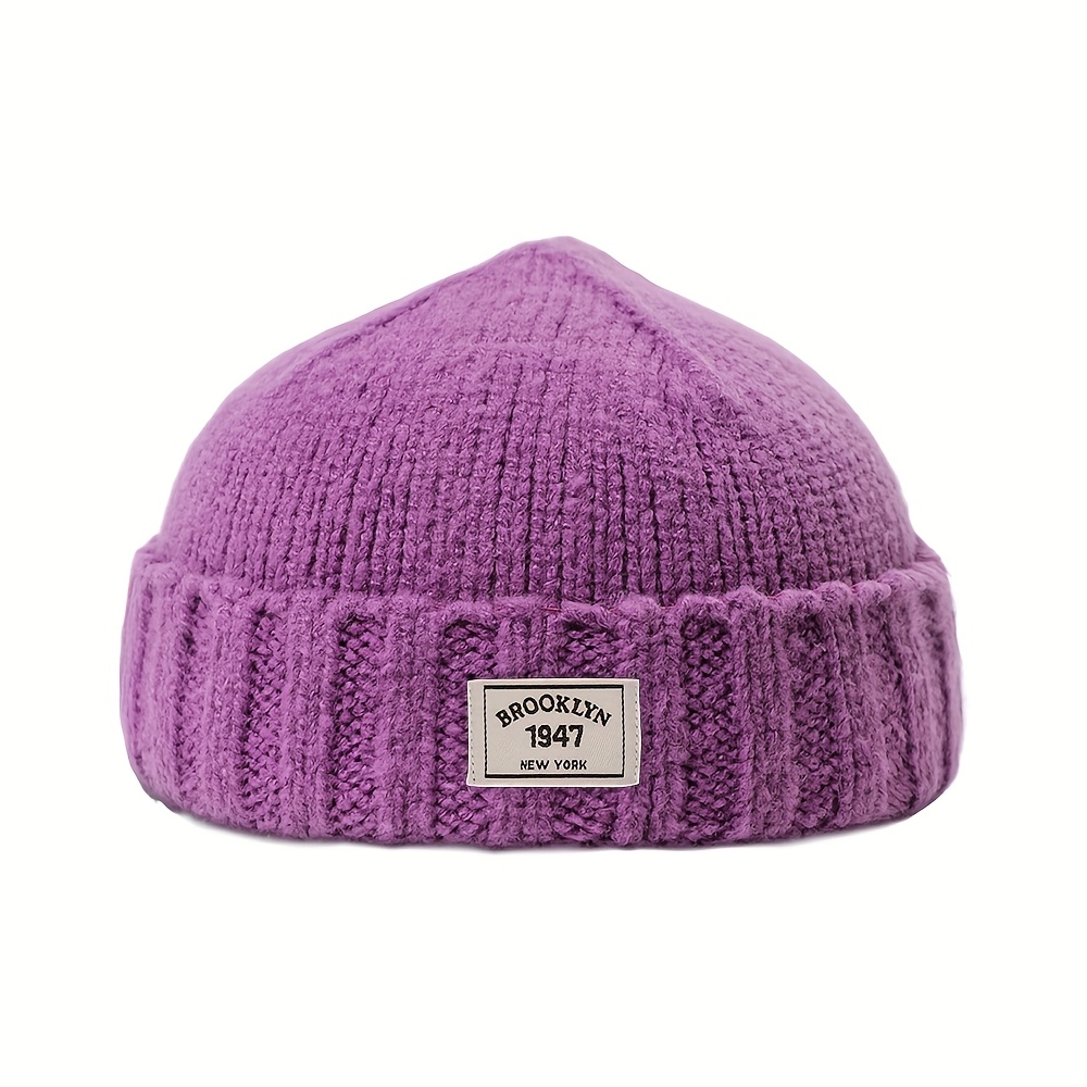TEMU 1pc Women's Trendy Docker Cap With Wide-line Pattern Rolled Cuff - Easy Brooklyn Patch, Warm, Soft, High Stretch, Winter Coldproof Cozy Beanie,
