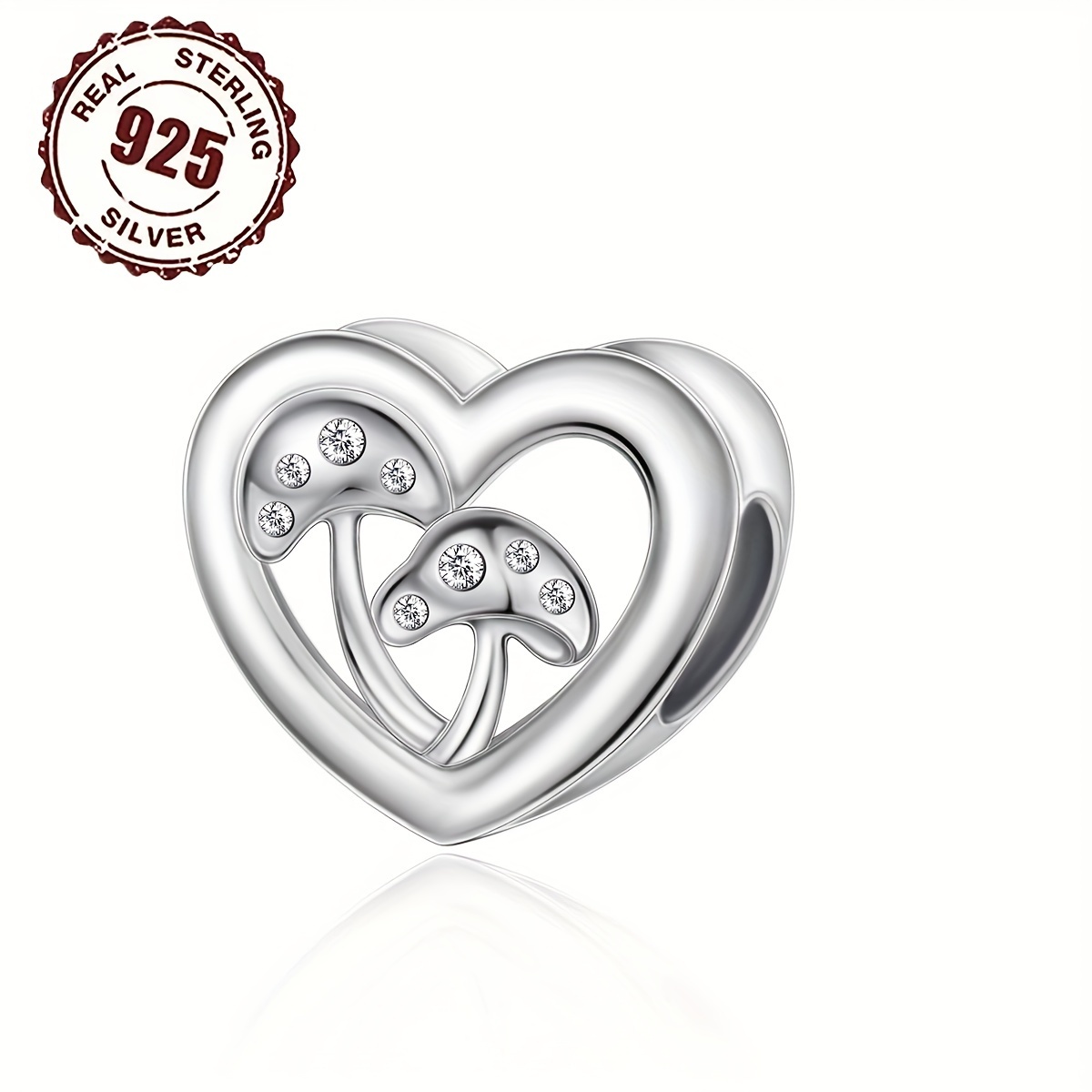 

1pc 925 Sterling Silvery A Pair Of Mushrooms Heart Shaped Necklace Pendant Making Jewelry Gifts For Daily Or Holiday Dressing Accessories Or Birthday Gift For Women ( 1.8g)