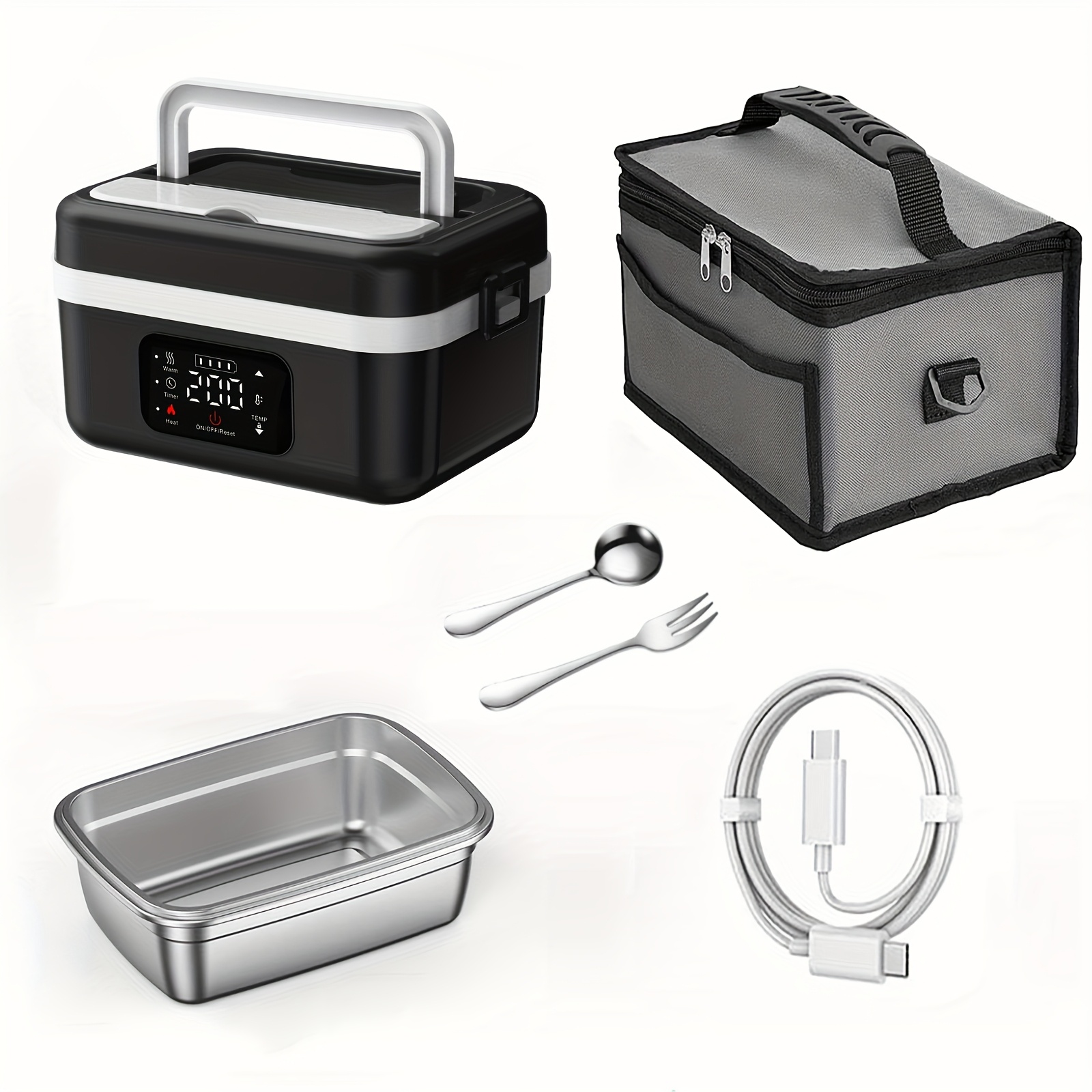 TEMU Intelligent Portable Insulated Lunch Box Bento Box With Digital Display And Usb Rechargeable Battery -33.81 Ounce Stainless Steel Food Heater,