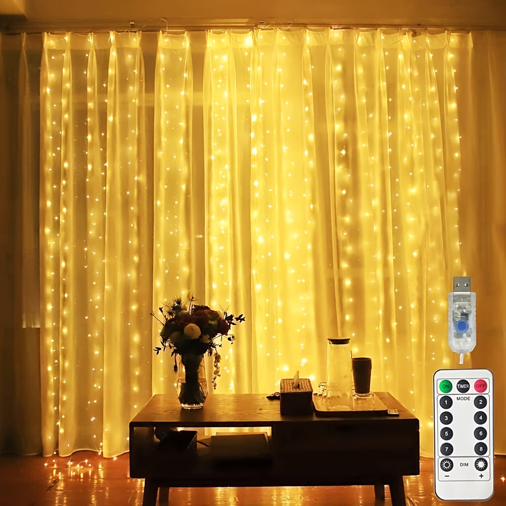 TEMU 300 Led Curtain Lights, Led 8 Mode Usb With Remote Control Suitable For Family Rooms, Bedrooms, Weddings, Parties, Vacations, Windows, Wall Decoration, Room Decoration