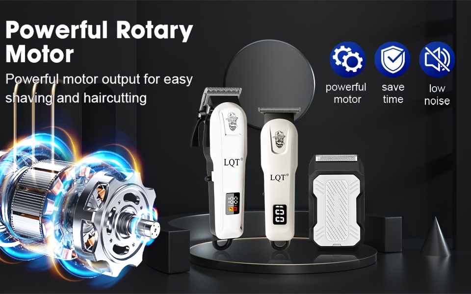 LQT Ensemble de tondeuse à cheveux professionnelle 2/3 pièces, chargement USB, kit de coupe de précision comprenant une tondeuse à cheveux, une tondeuse à barbe, une tondeuse à favoris et une rasoir à double lame, convient aux barbiers et à un usage domestique, au coiffage quotidien et aux soins du visage, autonomie de la batterie longue durée