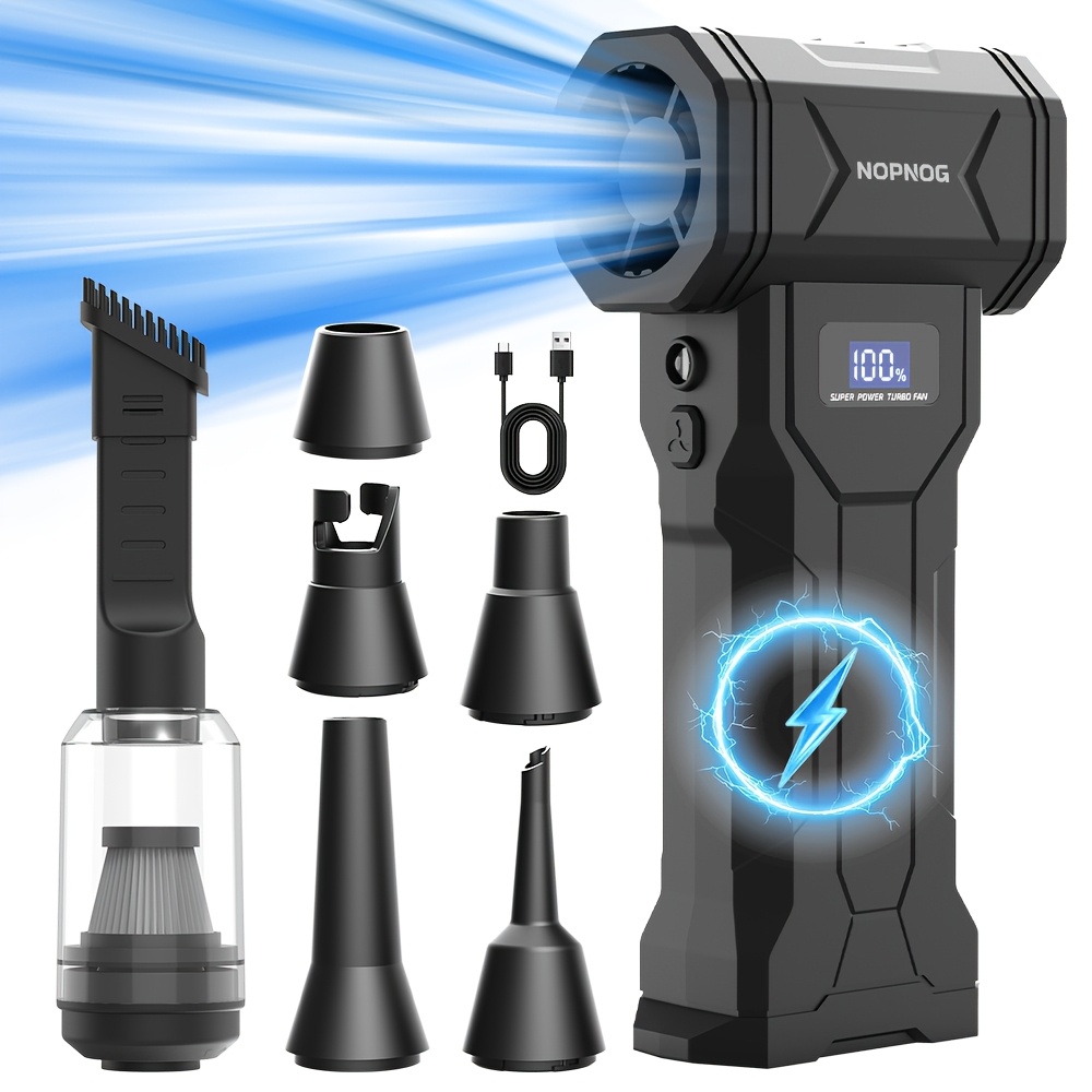 TEMU Compressed Air Dust Collector, 110000 Rpm With Led Display Screen, 4- Blower With Rechargeable Led Lights, Cordless Turbine Fan Suitable For