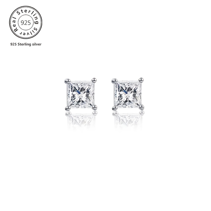 

Pair Of 8mm Shiny Anti-allergic Oxidized Cubic Zirconia Precision 925 Sterling Silvery Earrings, Suitable For Home Women, Birthday Gift, Graduation Gift, Gift Box Packaging