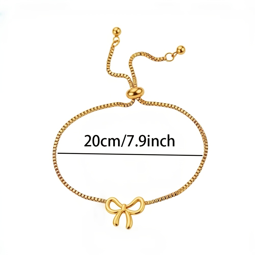TEMU 1pc Women 18k Gold Plated Gentle Style 3d Bow Adjustable Stainless Steel Bracelet, Fashion Jewelry For Women, Slide Drawstring Gold Plated