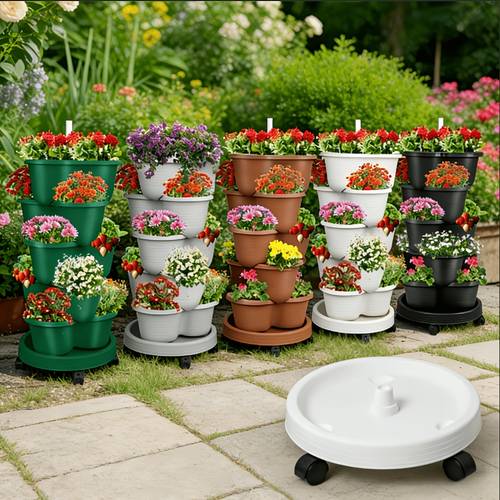 1 set of high quality 5 tier stackable vertical flower pots with removable tray pvc pipe single tray suitable for growing strawberries flowers lemons and vegetables ideal for indoor and outdoor use perfect mothers day gift