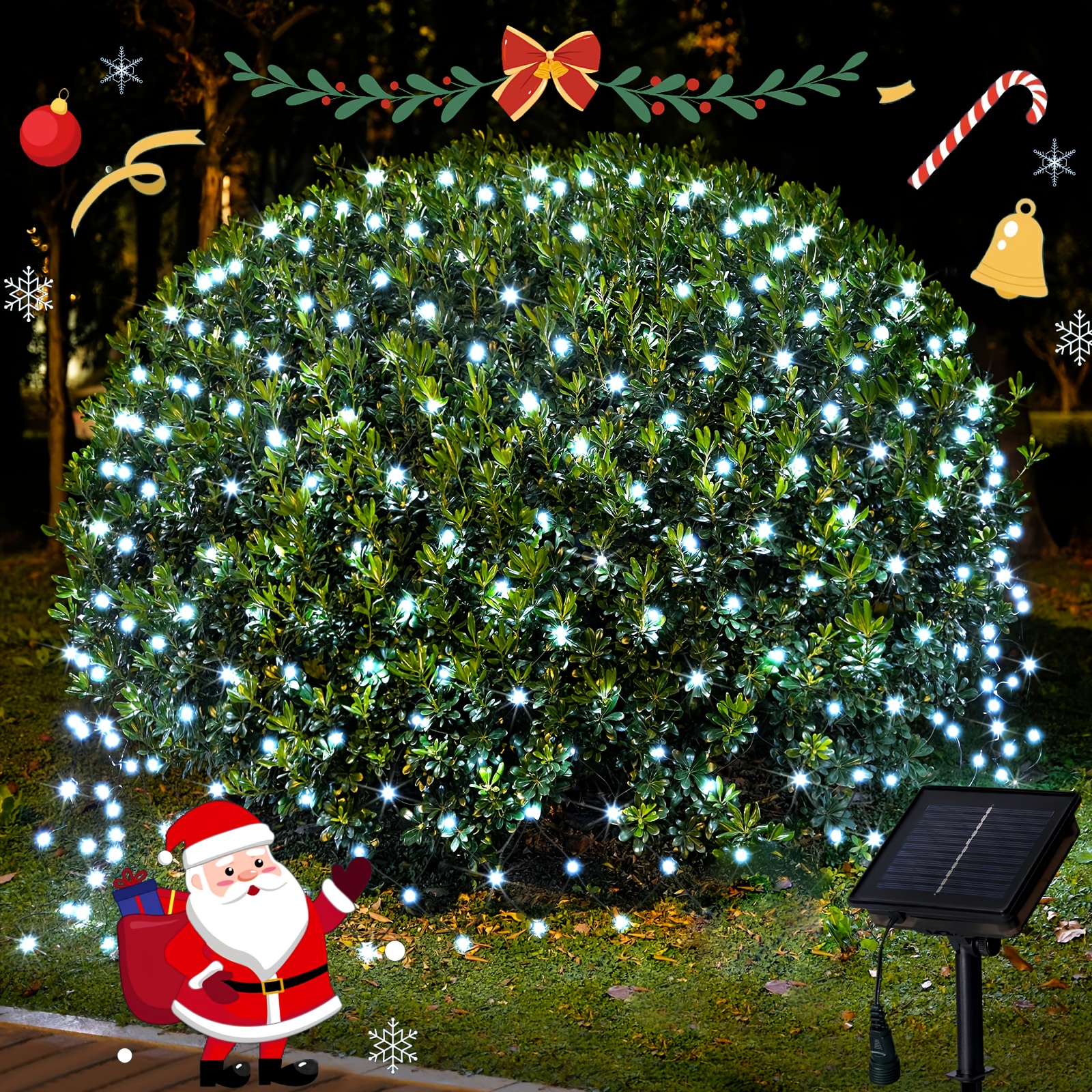 TEMU Solar Outdoor Christmas Net Lights, 11.8ft X 4.9ft Christmas Bushes Lights, Waterproof Outdoor Net Lights Dark , 8 Lighting , Timer, For Lawn,
