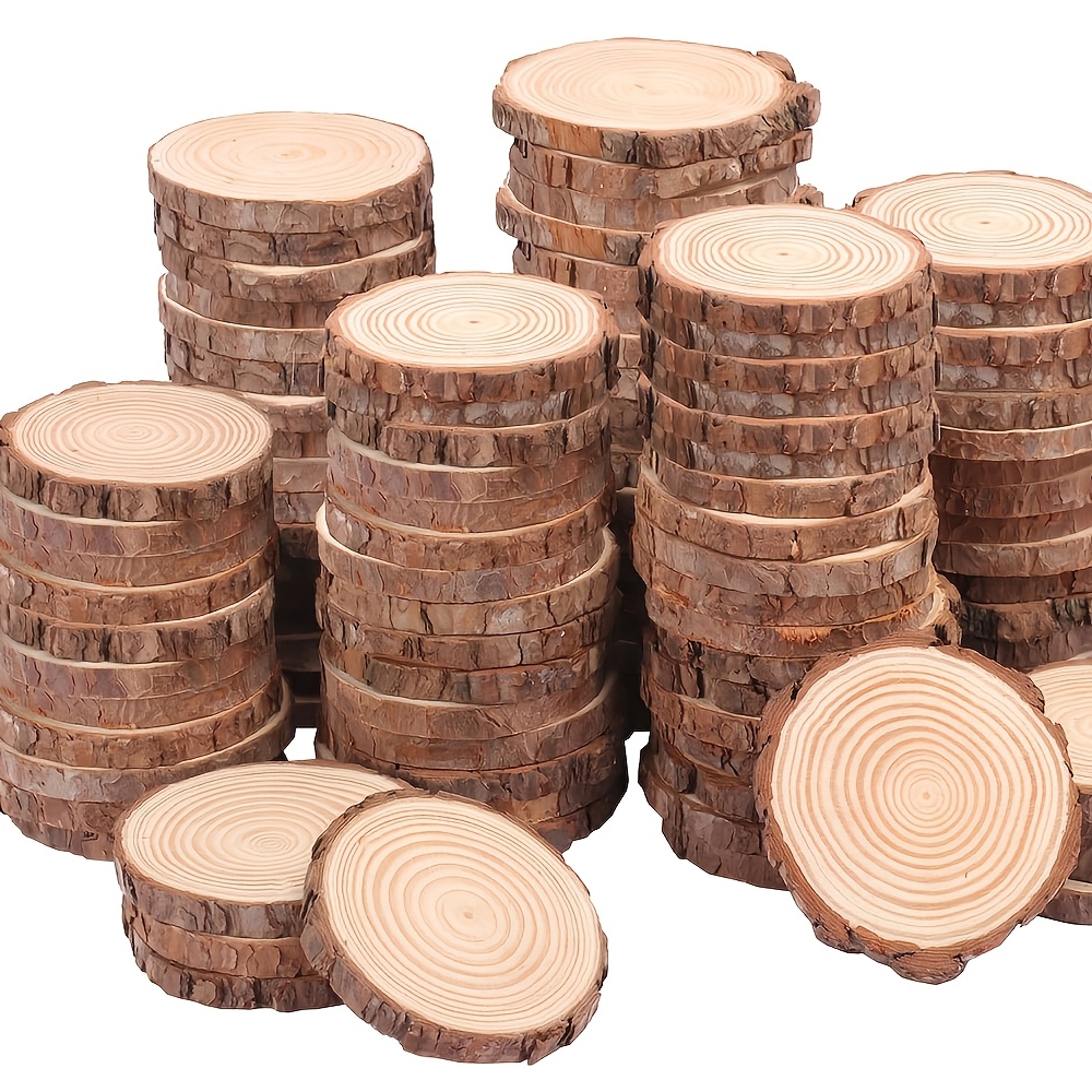 Image of 58pcs Natural Wood Slices With Tree Bark - Suitable For Diy Crafts, Rustic Wedding Decorations, Christmas Ornaments, Valentine' Day Centerpieces | Unfinished Wood Rounds Discs For Decorations (tree )