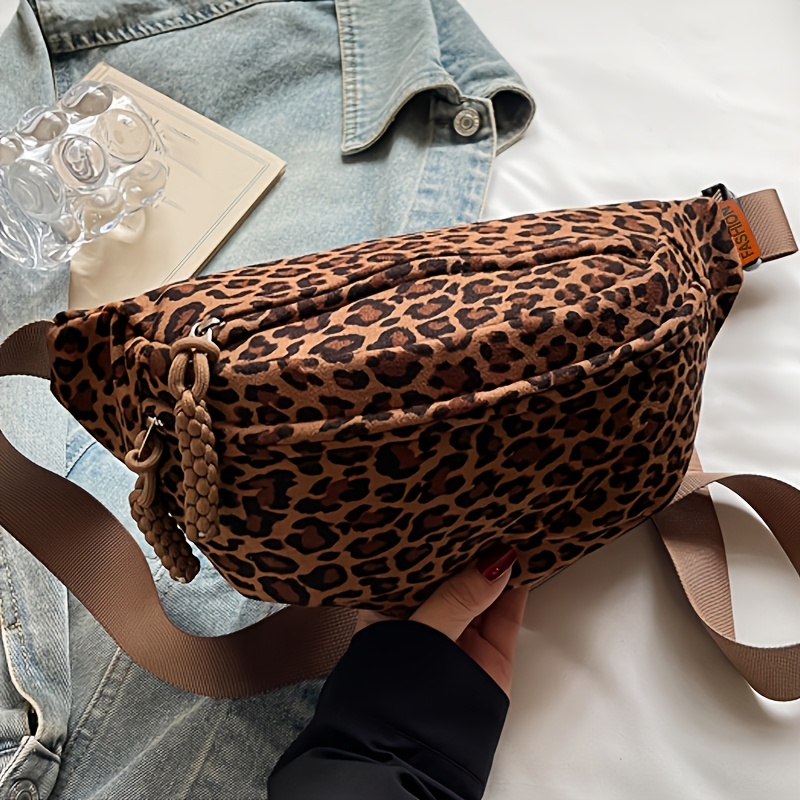 TEMU Retro Leopard Print Women's Chest Bag, Lightweight Women's Waist Bag, Large Capacity Women's Crossbody Shoulder Bag, With Zipper Closure And