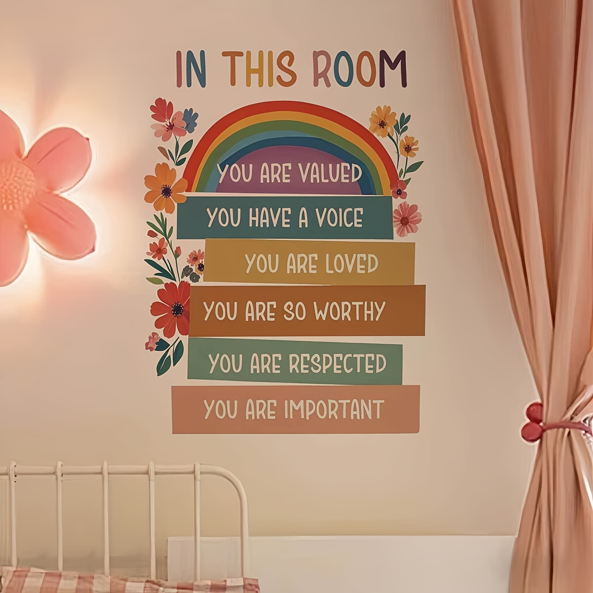 1pc of Rainbow Flower Motivational Wall Sticker, Creative Self-Adhesive, Removable, Double-Sided Visible PVC Decorative Sticker, Beautifying Decor for Living Room, Bedroom, Dining Room, Study, Bathroom, Doors, Windows, And Glass