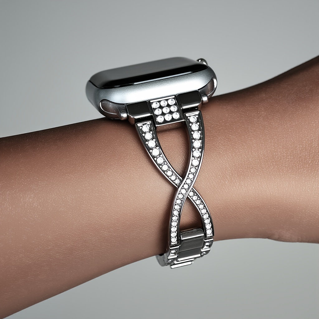 E-shop Geeignet für Apple Watch Edelstahl Metallarmband, geeignet für Arbeit/Büro/Fitness/Party, Damenmode Eingelassenes glänzendes Design Armband mit