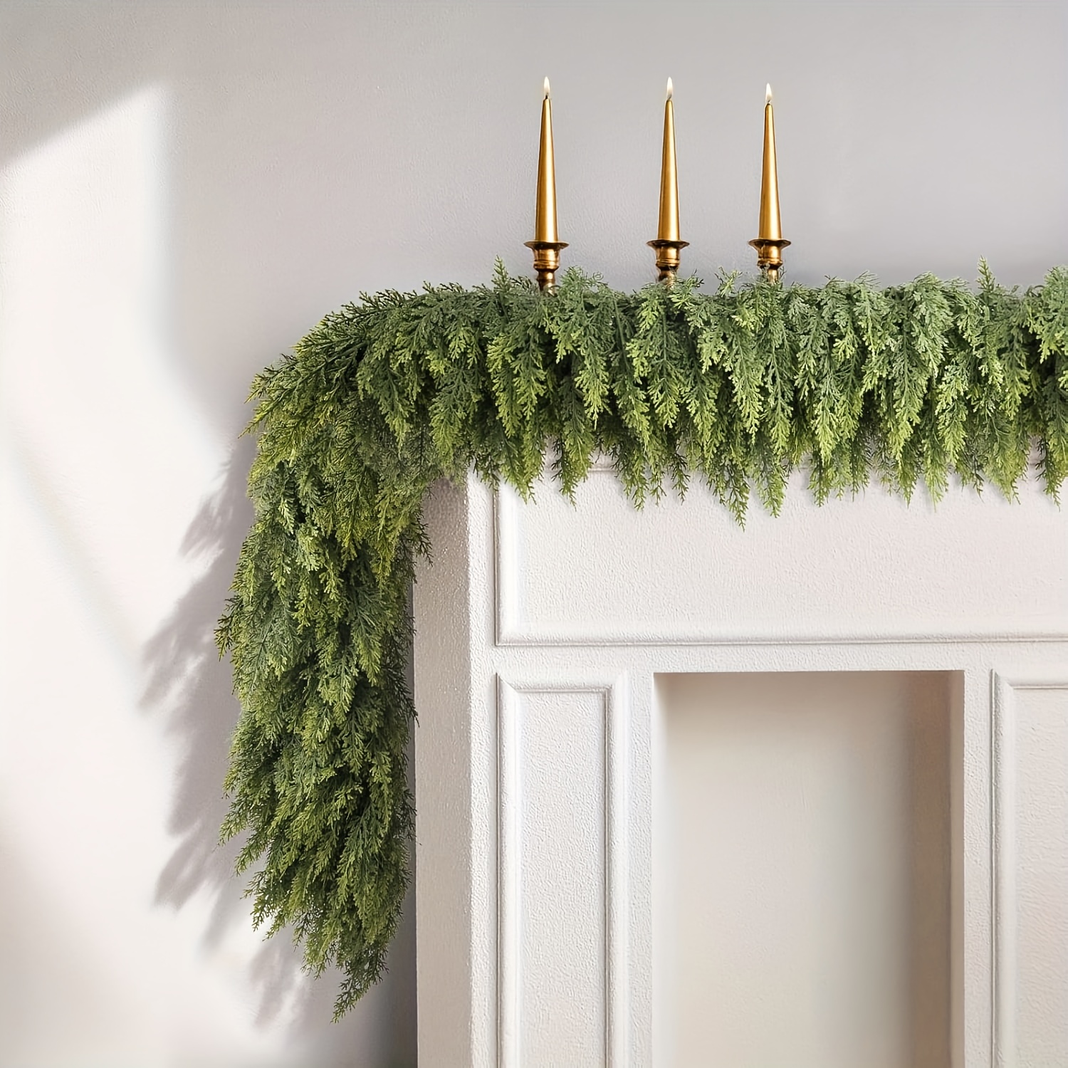 guirnalda artificial de   y   de 180 cm - densidad   verde de     para chimenea, decoración   para fiestas navideñas, halloween,  , hanukkah, acción de  , sin contenedor incluido, decoración de chimenea |   natural | hojas de plástico, decoraciones de chimenea Detalles del producto 3