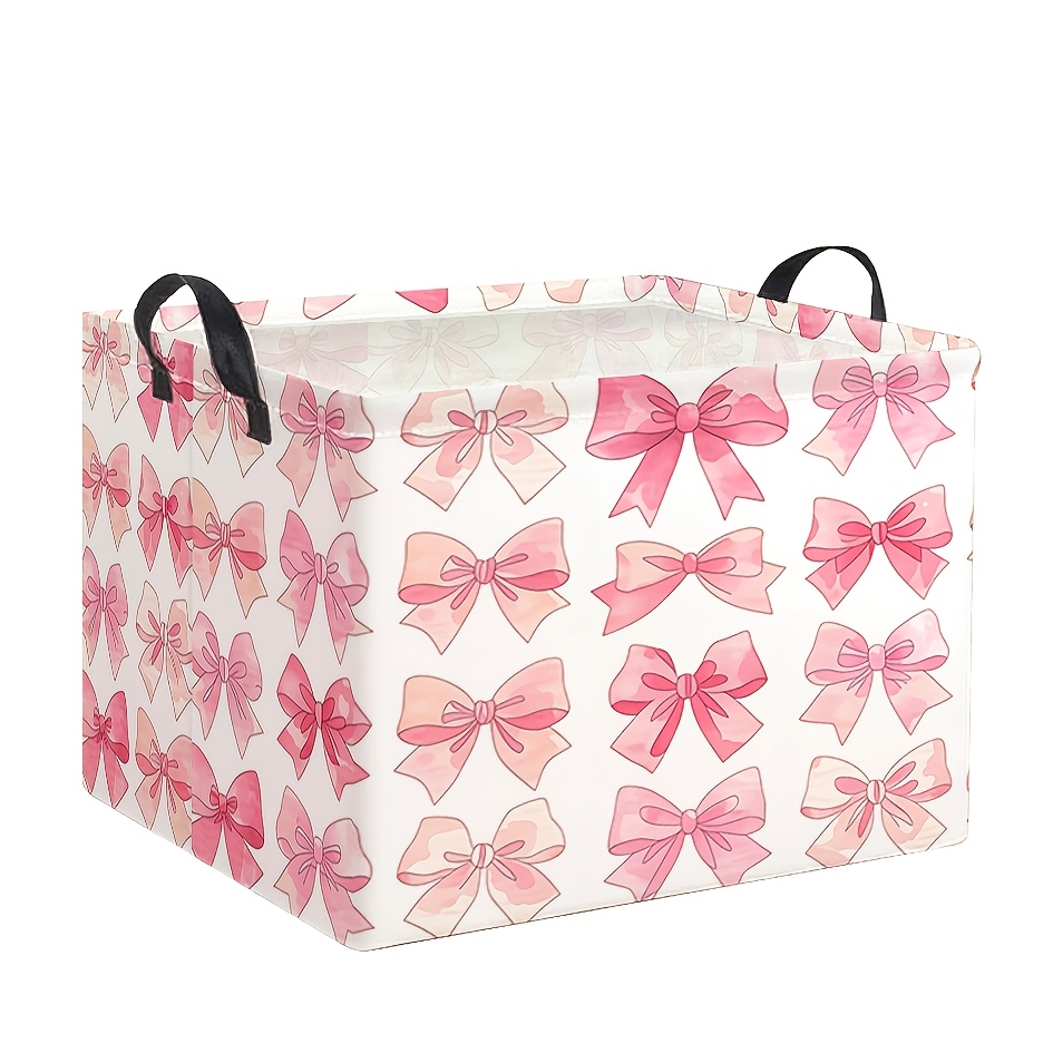 TEMU 1pc, Bow Print Storage Basket, Collapsible Organizer With Handles, Suitable For Bathroom, Bedroom, Or Living Room