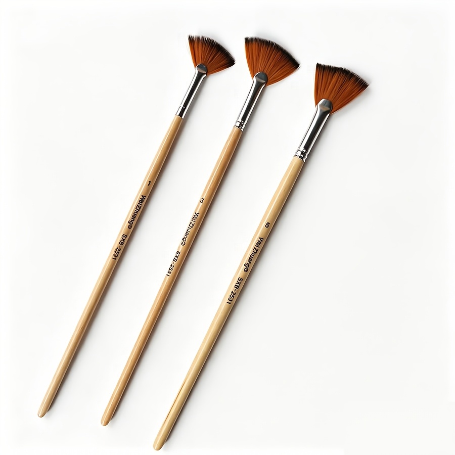 TEMU 3pcs Brush Set, Soft Nylon Bristles, Ergonomic Gourd Wooden Handle, For Acrylic, Watercolor, Oil And Gouache Painting, Ideal For Artists,