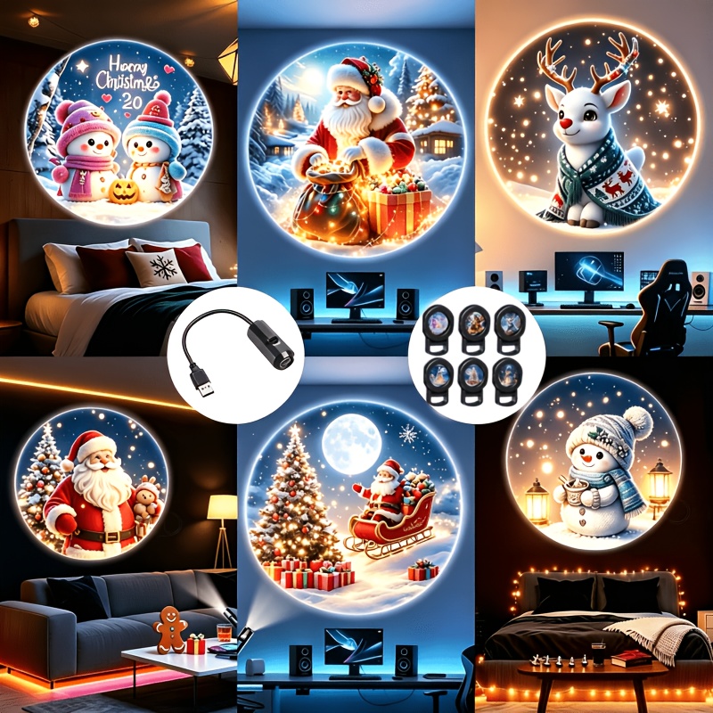 TEMU Kerstmis LED Draagbare USB Lamp, Festival Decoratie Sfeer Projectielamp, Geschikt voor Nieuwjaarsfeest, Woonkamer, Slaapkamer, Computerkamer, en