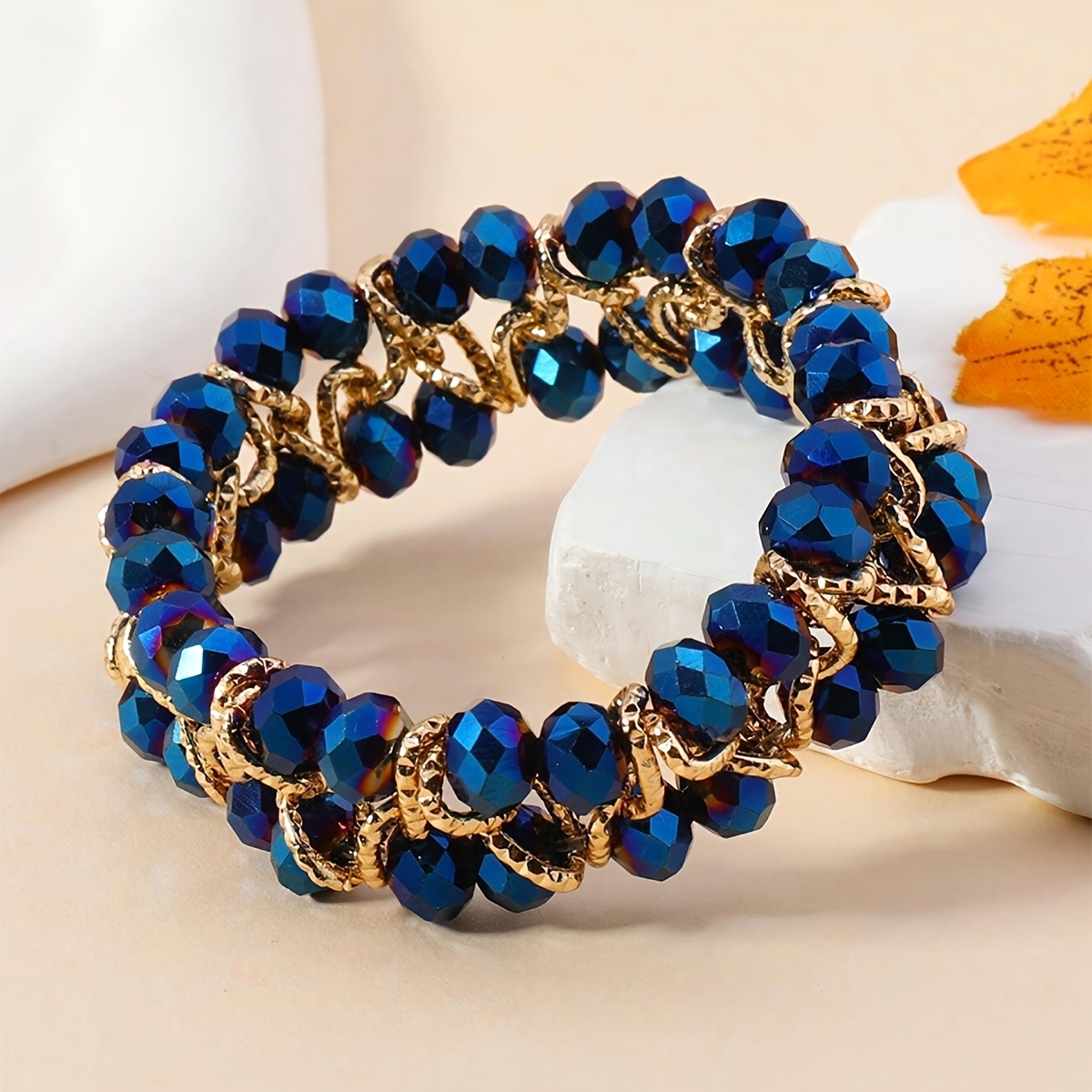 1 handmade beaded bracelet exquisitely   with a double sided design stretchy suitable for women to wear at parties weddings   holidays and other occasions classic and stylish a great gift multicolor style   in random colors