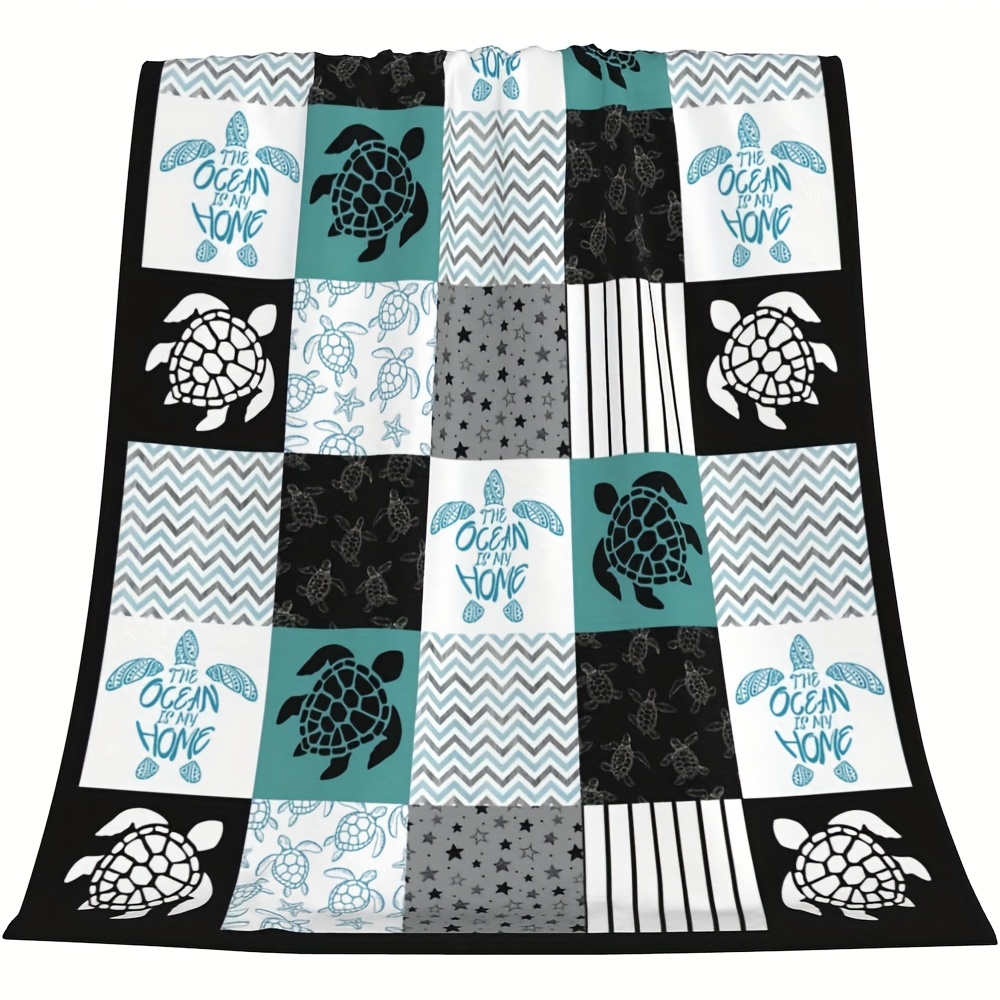 TEMU Ocean Turtle Flannel Blanket – Vibrant Design With Marine-themed Patterns, Soft & Cozy For All , And , Turtle Decor