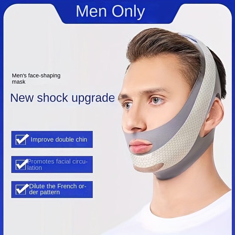 V-Face Men'S V-Line Facial Shaping Mask - Reusable, And Tightening Double Chin Reducer, Compression Facial Shaping Band, Odorless Facial Lifting Strap