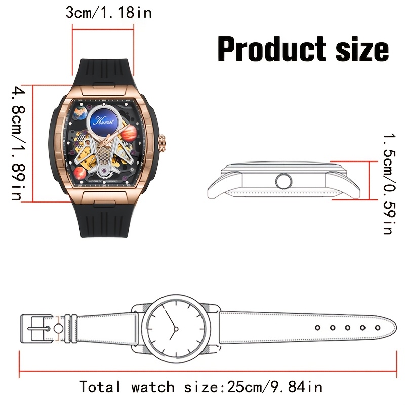 Image of Men's -shaped Tape Automatic Mechanical Watch From Kuerst Brand Features A 3d Case, Double-sided Openwork And A Transparent Back. With A Sporty , A Luxurious, Casual And Trendy Business Watch